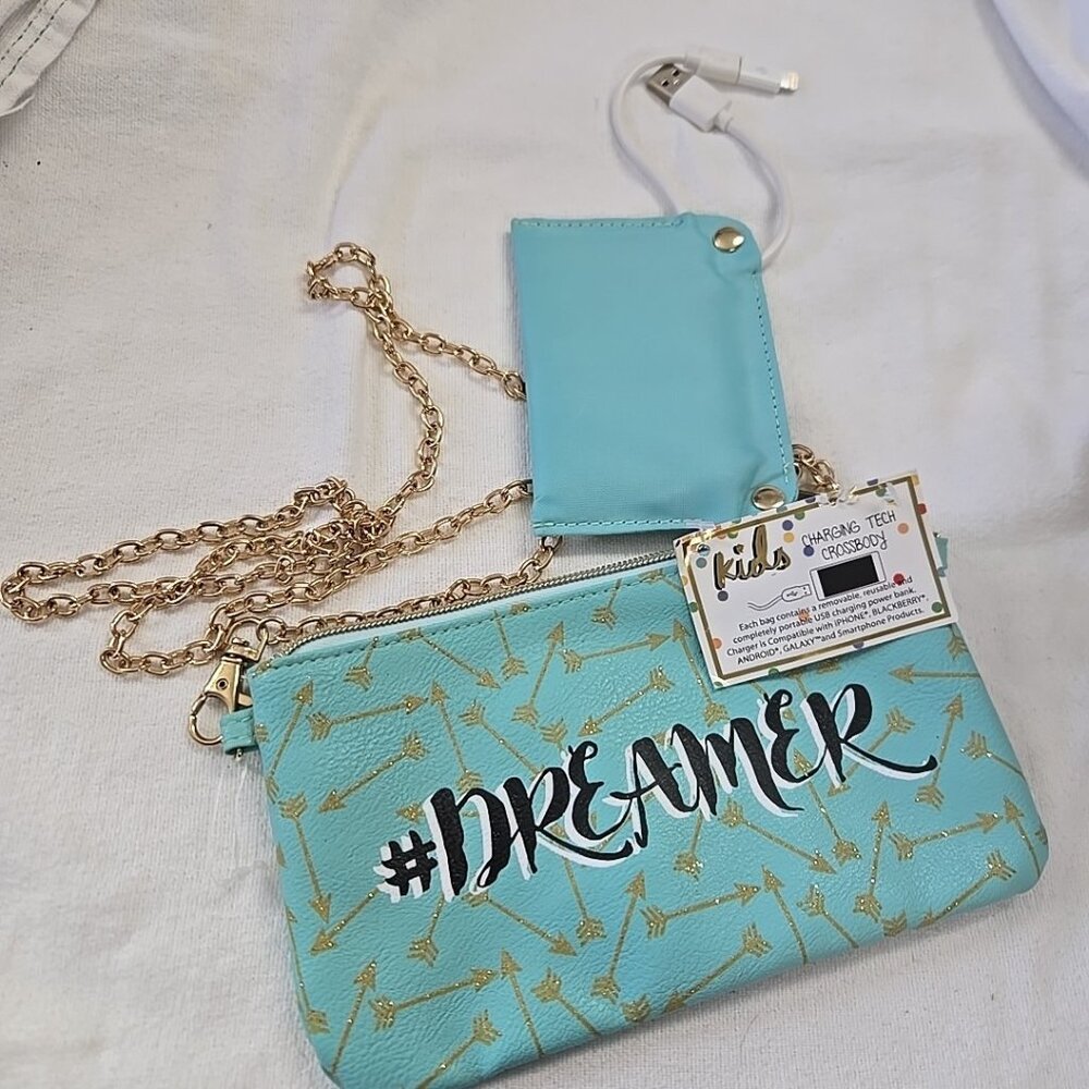 mini portable charger usb-c power bank In Crossbody Handbag Purse Snaps In Teal